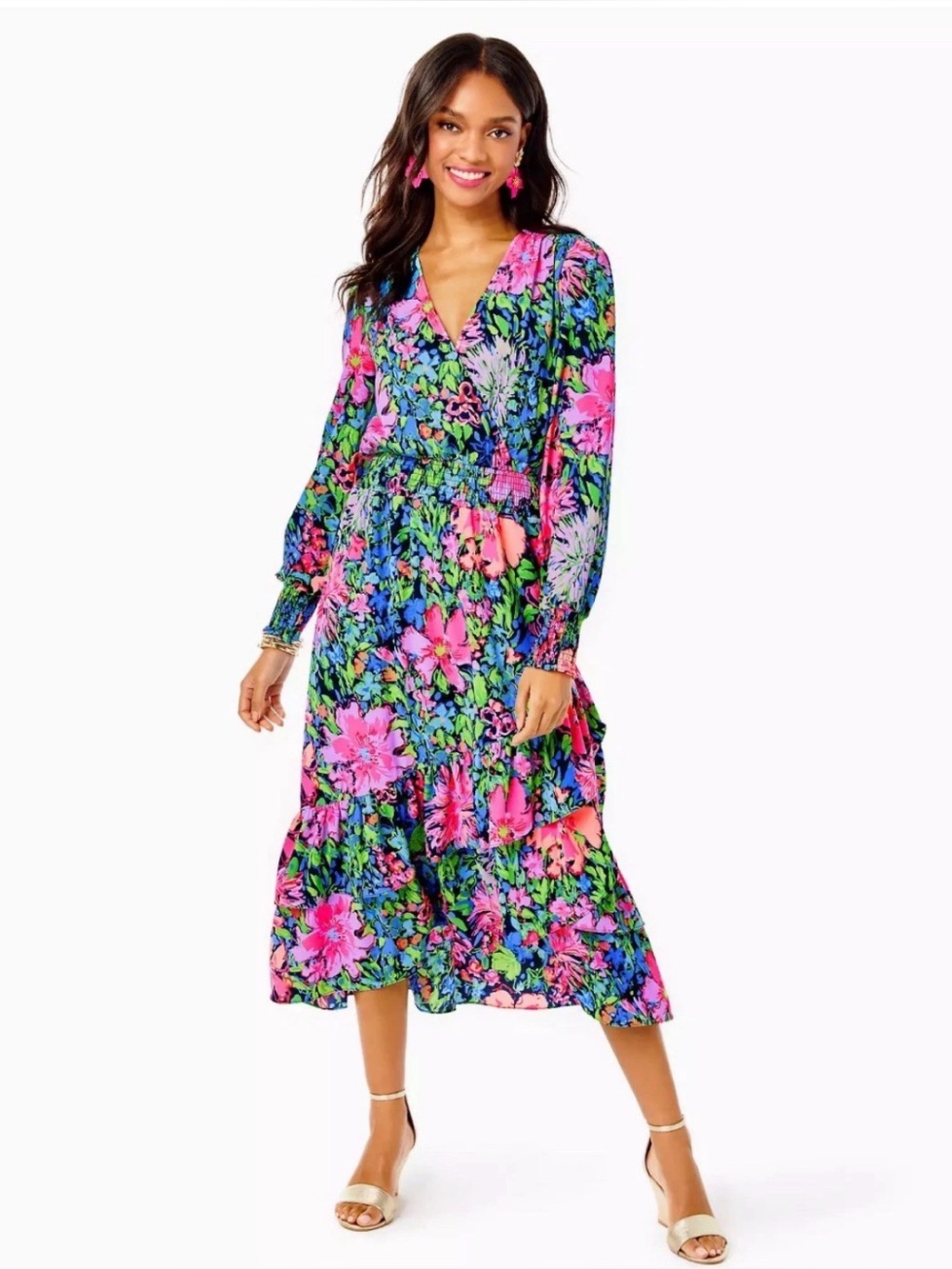 Lilly Pulitzer Cristiana Stretch Midi Dress Festive Fantasy, Size 10